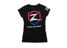 Load image into Gallery viewer, Zone Offroad Black Premium Cotton T-Shirt w/ Patriotic Zone Logos - Womens - XL
