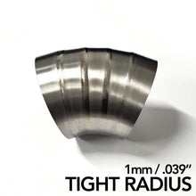 Load image into Gallery viewer, Ticon Industries 2.5in Dia 1.26D Tight Rad 45Deg Bend 1mm/.039in Pre Welded Titanium Pie Cut - 5pk
