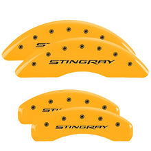 Load image into Gallery viewer, MGP 4 Caliper Covers Engraved Front &amp; Rear Stingray Yellow finish black ch

