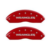 Load image into Gallery viewer, MGP Front set 2 Caliper Covers Engraved Front WRANGLER Red finish silver ch
