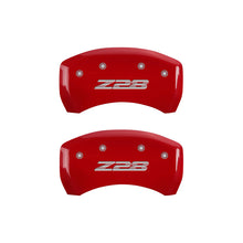 Load image into Gallery viewer, MGP 4 Caliper Covers Engraved Front Gen 4/Camaro Engraved Rear Gen 4/Z28 Red finish silver ch
