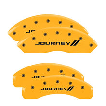 Load image into Gallery viewer, MGP 4 Caliper Covers Engraved Front &amp; Rear With stripes/Journey Yellow finish black ch
