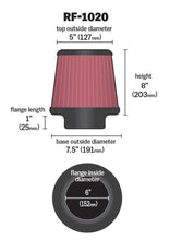 Load image into Gallery viewer, K&amp;N Universal Air Filter 6in Flange ID x 7.5in Base / 5in OD Top x 8in H
