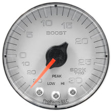 Load image into Gallery viewer, Autometer Spek-Pro Gauge Vac/Boost 2 1/16in 30Inhg-30psi Stepper Motor W/Peak &amp; WarnSilver/Chrome
