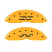 Load image into Gallery viewer, MGP 4 Caliper Covers Engraved Front &amp; Rear Avalanche style/SS Yellow finish black ch
