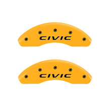 Load image into Gallery viewer, MGP 4 Caliper Covers Engraved Front 2016/CIVIC Engraved Rear 2016/CIVIC Yellow finish black ch
