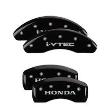 Load image into Gallery viewer, MGP 4 Caliper Covers Engraved Front &amp; Rear I-Vtec Black Finish Silver Char 2018 Honda Accord
