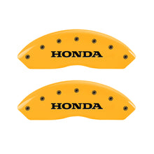 Load image into Gallery viewer, MGP 4 Caliper Covers Engraved Front &amp; Rear Honda Yellow Finish Black Char 2004 Honda Pilot
