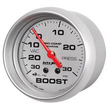 Load image into Gallery viewer, AutoMeter Marine Vac/Boost Gauge 2 5/8in  30INHG 30PSI Mechanical- Silver
