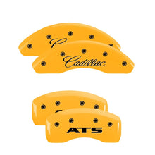 Load image into Gallery viewer, MGP 4 Caliper Covers Engraved Front Cadillac Rear CTS Yellow Finish Black Char 2004 Cadillac CTS
