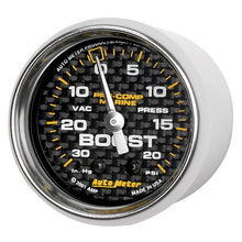 Load image into Gallery viewer, Autometer Marine Carbon Fiber 2-1/16in 30INHG/20PSI Mechanical Vacuum/Boost Gauge
