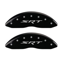 Load image into Gallery viewer, MGP 4 Caliper Covers Engraved Front &amp; Rear SRT Black finish silver ch
