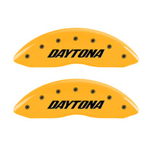 Load image into Gallery viewer, MGP 4 Caliper Covers Engraved Front &amp; Rear Daytona Yellow finish black ch
