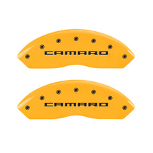 Load image into Gallery viewer, MGP 4 Caliper Covers Engraved Front Gen 5/Camaro Engraved Rear Gen 5/RS Yellow finish black ch
