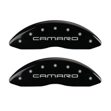 Load image into Gallery viewer, MGP 4 Caliper Covers Engraved Front Gen 4/Camaro Engraved Rear Gen 4/SS Black finish silver ch
