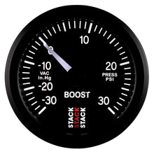 Load image into Gallery viewer, Autometer Stack 52mm -30INHG to +30 PSI (Incl T-Fitting) Pro Stepper Motor Boost Press Gauge - Black
