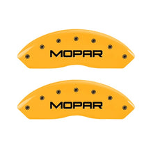 Load image into Gallery viewer, MGP 2 Caliper Covers Engraved Front Mopar Yellow Finish Black Char 2006 Jeep Wrangler
