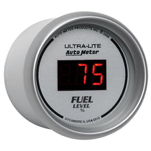 Load image into Gallery viewer, Autometer Ultra-Lite Digital 2-1/16in 0-280 OHM Silver Dial w/ Red LED Programmable Fuel Level Gage

