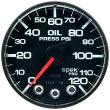 Load image into Gallery viewer, Autometer Spek-Pro Gauge Oil Press 2 1/16in 120psi Stepper Motor W/Peak &amp; Warn Blk/Blk
