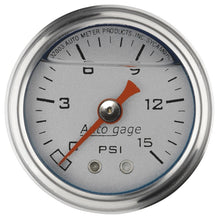 Load image into Gallery viewer, Autometer AutoGage 1.5in Liquid Filled Mechanical 0-15 PSI Fuel Pressure Gauge - Silver
