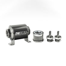 Load image into Gallery viewer, DeatschWerks Stainless Steel 5/16in 10 Micron Universal Inline Fuel Filter Housing Kit (70mm)
