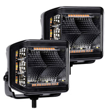 Load image into Gallery viewer, Go Rhino Xplor Blackout Combo Series Cube Sideline LED Flood Lights w/Amber 4x3 - Blk (Pair)
