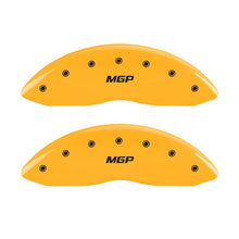 Load image into Gallery viewer, MGP 2 Caliper Covers Engraved Front MGP Yellow Finish Black Char 2005 Chevy Silverado 1500
