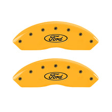 Load image into Gallery viewer, MGP 4 Caliper Covers Engraved Front &amp; Rear Oval logo/Ford Yellow finish black ch
