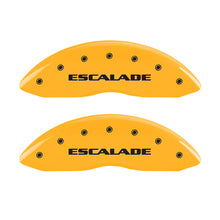 Load image into Gallery viewer, MGP 4 Caliper Covers Engraved Fr Escalade Rear EXT Yellow Finish Blk Char 2003 Cadillac Escalade ESV
