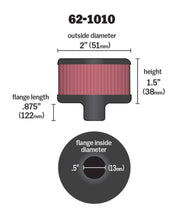 Load image into Gallery viewer, K&amp;N Steel Base Crankcase Vent Filter .5in Vent OD x 2in OD x 1.5in Height
