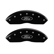 Load image into Gallery viewer, MGP 4 Caliper Covers Engraved Front &amp; Rear Oval logo/Ford Black finish silver ch
