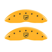 Load image into Gallery viewer, MGP 4 Caliper Covers Engraved Front Viper Rear Snake Yellow Finish Black Char 2002 Dodge Viper
