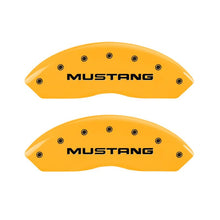 Load image into Gallery viewer, MGP 4 Caliper Covers Engraved Front Mustang Rear Pony Yellow Finish Black Char 2004 Ford Mustang
