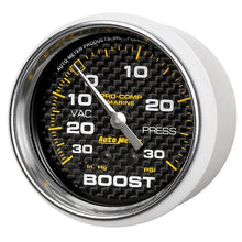 Load image into Gallery viewer, Autometer Marine Carbon Fiber Gauge 2-5/8in Mechanical Vacuum/Boost Gauge 30INHG-30PSI

