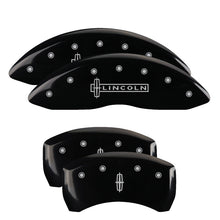 Load image into Gallery viewer, MGP 4 Caliper Covers Engraved Front Lincoln Engraved Rear Star logo Black finish silver ch
