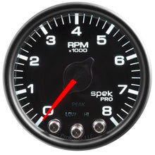Load image into Gallery viewer, Autometer Spek-Pro Gauge Tach 2 1/16in 8K Rpm W/ Shift Light &amp; Peak Mem Blk/Blk
