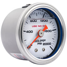 Load image into Gallery viewer, Autometer AutoGage 1.5in Liquid Filled Mechanical 0-2000 PSI Fuel Pressure Gauge - White
