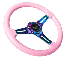 Load image into Gallery viewer, NRG Classic Wood Grain Steering Wheel (350mm) Solid Pink Painted Grip w/Neochrome 3-Spoke Center
