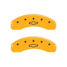 Load image into Gallery viewer, MGP 4 Caliper Covers Engraved Front &amp; Rear Bowtie Yellow Finish Black Char 2005 Chevrolet Astro
