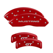 Load image into Gallery viewer, MGP 4 Caliper Covers Engraved Front Mustang Engraved Rear SN95/GT Red finish silver ch
