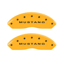 Load image into Gallery viewer, MGP 4 Caliper Covers Engraved Front Mustang Rear S197/GT Yellow Finish Black Char 2003 Ford Mustang

