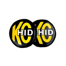 Load image into Gallery viewer, KC HiLiTES 8in. Round Soft Cover HID (Pair) - Black w/Yellow Brushed KC Logo
