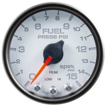 Load image into Gallery viewer, Autometer Spek-Pro Gauge Fuel Press 2 1/16in 15psi Stepper Motor W/Peak &amp; Warn Wht/Blk

