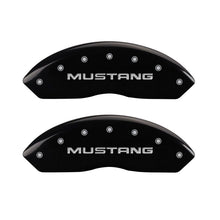 Load image into Gallery viewer, MGP 4 Caliper Covers Engraved Front Mustang Engraved Rear Pony Black finish silver ch
