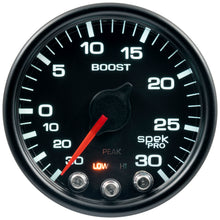 Load image into Gallery viewer, Autometer Spek-Pro Gauge Vac/Boost 2 1/16in 30Inhg-30psi Stepper Motor W/Peak &amp; Warn Black/Black
