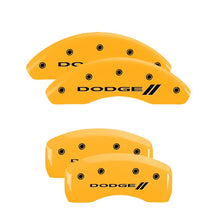 Load image into Gallery viewer, MGP 4 Caliper Covers Engraved F &amp; R w/ Stripes/Dodge Yellow Finish Black Char 2001 Dodge Stratus
