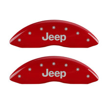 Load image into Gallery viewer, MGP 4 Caliper Covers Engraved Front &amp; Rear JEEP Red finish silver ch
