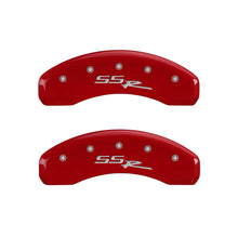 Load image into Gallery viewer, MGP 4 Caliper Covers Engraved Front &amp; Rear SSR Red finish silver ch
