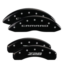 Load image into Gallery viewer, MGP 4 Caliper Covers Engraved Front Gen 5/Camaro Engraved Rear Gen 5/Z28 Black finish silver ch
