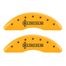 Load image into Gallery viewer, MGP 4 Caliper Covers Engraved Fr Lincoln Rr Star Logo Yellow Finish Blk Char 2009 Lincoln Navigator
